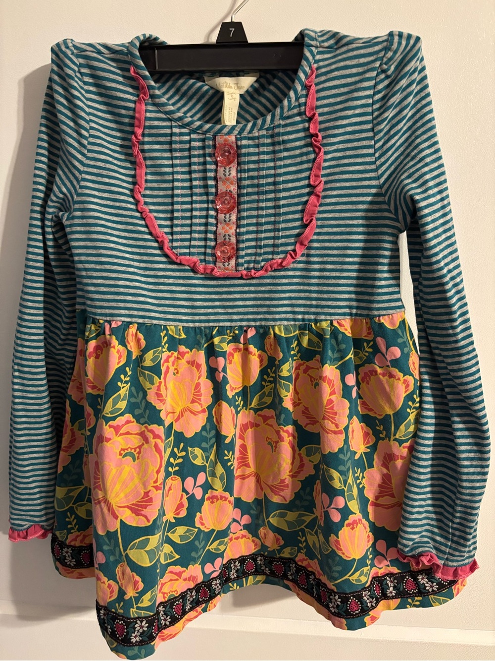 Matilda Jane Teal Stripe and Pink Floral Top